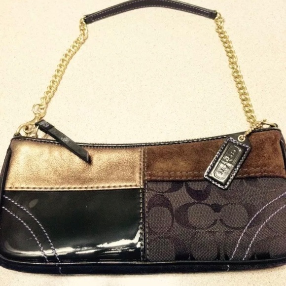 RARE Coach Brown Patent Leather, Suede, patchwork - Picture 1 of 4